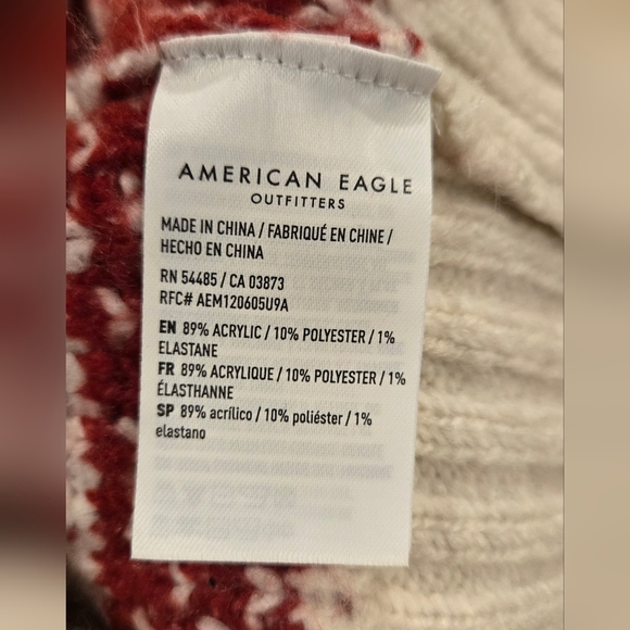 American Eagle Outfitters Cream Fair Isle Colorblock Turtleneck Sweater - Picture 9 of 9